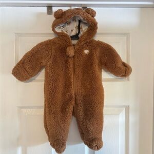 NWOT Carters Fuzzy Brown Teddy Bear Baby Zip Up Onesie